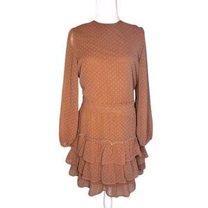 Express polka dot tiered chiffon smocked waist dress size Small